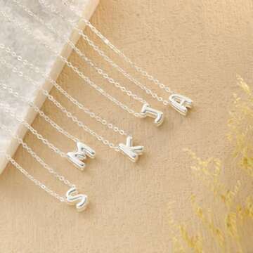 CUEZIY Bubble Letter Necklace Silver Initial Necklaces for Women Name Necklace Personalized Bubble Pendant Necklace Dainty Charm Necklaces Teen Gift Trendy Stuff Silver Jewelry Gifts (M)