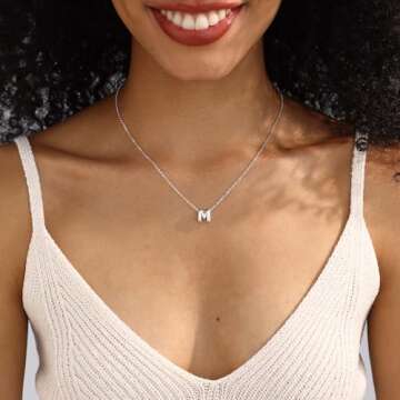 CUEZIY Bubble Letter Necklace Silver Initial Necklaces for Women Name Necklace Personalized Bubble Pendant Necklace Dainty Charm Necklaces Teen Gift Trendy Stuff Silver Jewelry Gifts (M)