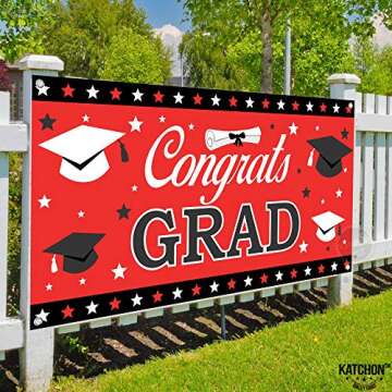 KatchOn, XtraLarge Congrats Grad Banner Red - 72x44 Inch | Graduation Banner Class of 2025, Red and ...