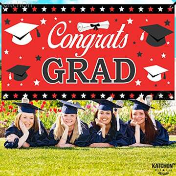 KatchOn, XtraLarge Congrats Grad Banner Red - 72x44 Inch | Graduation Banner Class of 2025, Red and Black Graduation Decorations Class of 2025 | Graduation Backdrop, 2025 Graduation Party Decorations