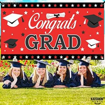 KatchOn XtraLarge Red Congrats Grad Banner 72x44 Inches