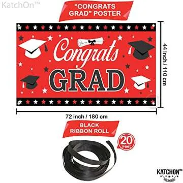 KatchOn XtraLarge Red Congrats Grad Banner 72x44 Inches