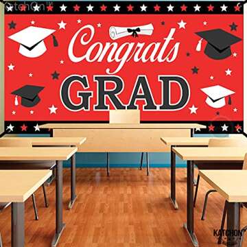 KatchOn, XtraLarge Congrats Grad Banner Red - 72x44 Inch | Graduation Banner Class of 2025, Red and Black Graduation Decorations Class of 2025 | Graduation Backdrop, 2025 Graduation Party Decorations