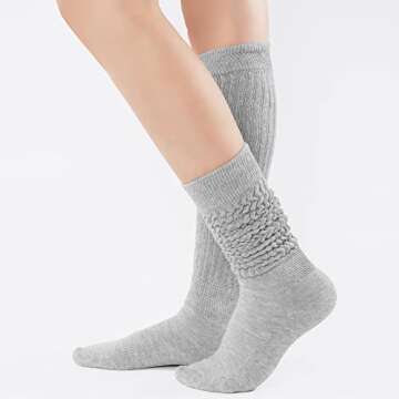 Witwot 3 Pair Womens Slouch Socks Cotton Knee High Tube Scrunch Sock Black-Coffee-Grey