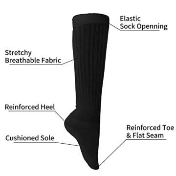 Witwot 3 Pair Womens Slouch Socks Cotton Knee High Tube Scrunch Sock Black-Coffee-Grey