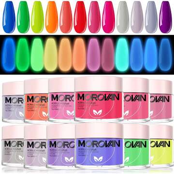 Morovan 12 Color Glow in the Dark Acrylic Powder Set