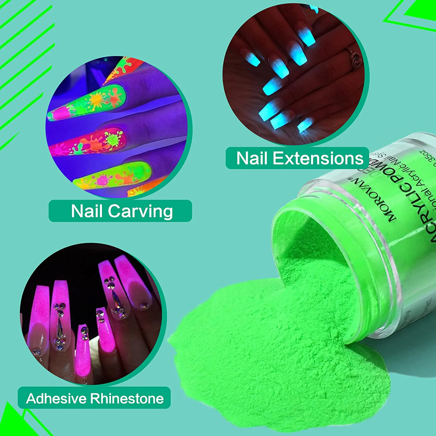 Morovan 12 Color Glow in the Dark Acrylic Powder Set