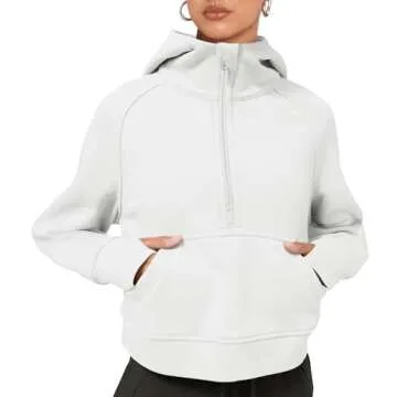 LASLULU Womens Cropped Hoodies Sport Athletic Zip Up Hoodie Sweater, Stylish Fleece Layer with Pocke...
