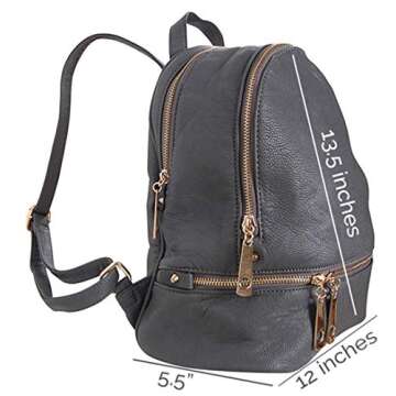 Humble Chic Vegan Leather Backpack Purse for Women - Small Fashion Travel School Book-Bag Casual Shoulder Handbag (Charcoal)