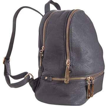 Humble Chic Vegan Leather Backpack Purse for Women - Small Fashion Travel School Book-Bag Casual Shoulder Handbag (Charcoal)