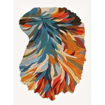 Vibrant Handmade Wool Area Rug - Irregular Shape Botanical Design for Modern Homes