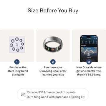 Oura Ring Gen3 Horizon - Brushed Titanium - Size 10 - Smart Ring - Size First with Oura Ring Gen3 Sizing Kit - Sleep Tracking Wearable - Heart Rate - Fitness Tracker - 5-7 Days Battery Life