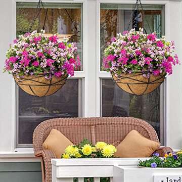 Karlliu 4 Pack 14 Inch Hanging Flower Baskets for Outdoor Plants Large Metal Wire Planters with Coco Liner Pot for Home Planting Black Watering Plant Holders for Outside Garden