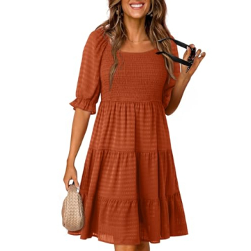 Dokotoo Casual Dresses for Women 2024 Trendy Summer Beach Square Neck Ruffle Chiffon Puff Short Slee...