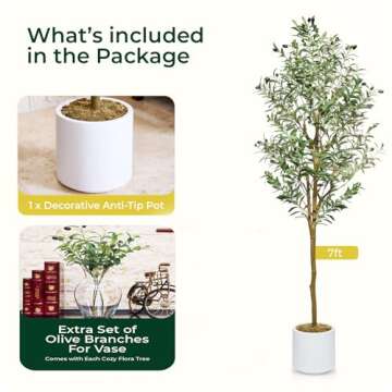 Cozy Flora Faux Olive Tree 7ft - Realistic Olive Trees Artificial Indoor Home Decor - Potted Fake Tree with Thick Leaves and Branches - Lifelike Olive Plant Decor - Decorative Fake Olive Tree with Pot