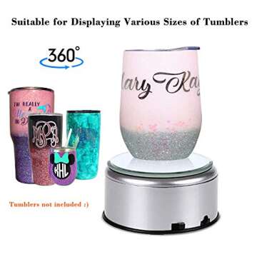 ORMENT LED LIGHTING Display Turner for Epoxy Glitter Tumblers, 360 Degree Rotating Display Stand Turntable Automatic Revolving Platform Perfect for Displaying Glitter Cups