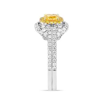GIA Certified 1 Carat Cushion Fancy Vivid Yellow Color Diamond Set In 18k White Gold Ring By Astteria (FANCY VIVID YELLOW-SI2) Adjustable and Resizable