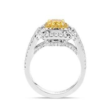 GIA Certified 1 Carat Cushion Fancy Vivid Yellow Color Diamond Set In 18k White Gold Ring By Astteria (FANCY VIVID YELLOW-SI2) Adjustable and Resizable