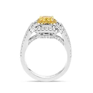GIA Certified 1 Carat Cushion Fancy Vivid Yellow Color Diamond Set In 18k White Gold Ring By Astteria (FANCY VIVID YELLOW-SI2) Adjustable and Resizable