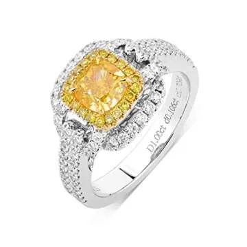 GIA Certified 1 Carat Cushion Fancy Vivid Yellow Color Diamond Set In 18k White Gold Ring By Astteria (FANCY VIVID YELLOW-SI2) Adjustable and Resizable