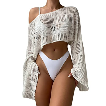 COZYEASE Women's Hollow Out Crop Bikini Cover Up for Chic Style