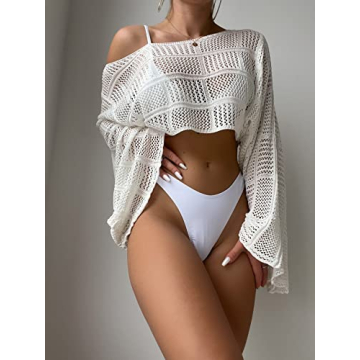 COZYEASE Women's Hollow Out Crop Bikini Cover Up for Chic Style