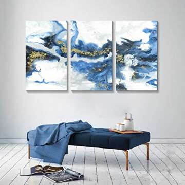 ARTISTIC PATH Ocean Abstract Art Picture Painting: Crashing Waves Gold Foil Artwork on Canvas Decor ...