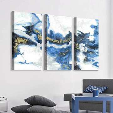 ARTISTIC PATH Ocean Abstract Art Picture Painting: Crashing Waves Gold Foil Artwork on Canvas Decor Set (Overall 60" W x 34" H,Multi-Sized)