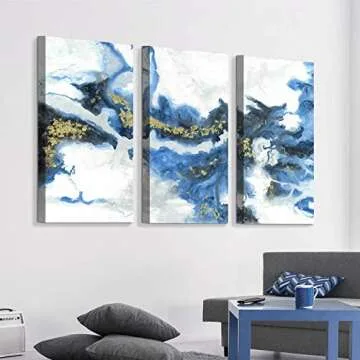 ARTISTIC PATH Ocean Abstract Art Picture Painting: Crashing Waves Gold Foil Artwork on Canvas Decor Set (Overall 60" W x 34" H,Multi-Sized)