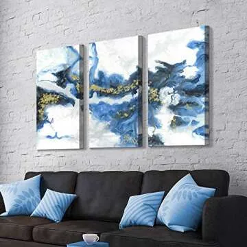 ARTISTIC PATH Ocean Abstract Art Picture Painting: Crashing Waves Gold Foil Artwork on Canvas Decor Set (Overall 60" W x 34" H,Multi-Sized)