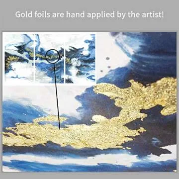 ARTISTIC PATH Ocean Abstract Art Picture Painting: Crashing Waves Gold Foil Artwork on Canvas Decor Set (Overall 60" W x 34" H,Multi-Sized)