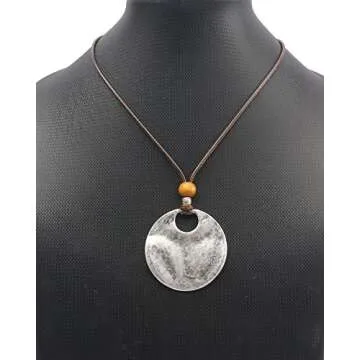 GelConnie Boho Leather Necklace Women Leather Necklaces Silver Pendant Necklace Bohemian Leather Nec...