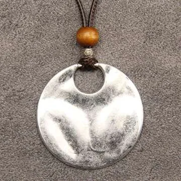 GelConnie Boho Leather Necklace Women Leather Necklaces Silver Pendant Necklace Bohemian Leather Necklace Long Boho Necklaces for Women