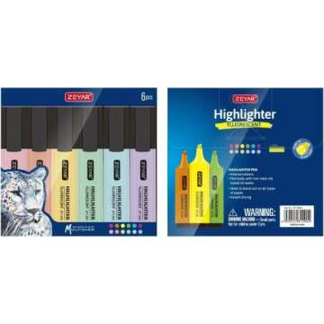 ZEYAR Pastel Highlighter Set - 6 Quick-Dry Markers