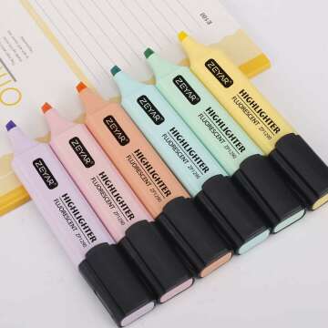ZEYAR Pastel Highlighter Set - 6 Quick-Dry Markers