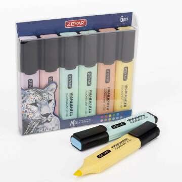 ZEYAR Pastel Highlighter Set - 6 Quick-Dry Markers