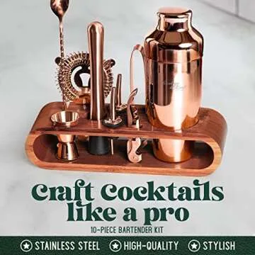 Premium 10-Piece Mixology Bartender Kit with Mahogany Stand | Ideal for Home Mixology and Gifting