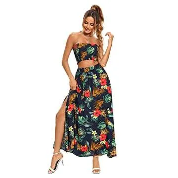 Umenlele Women's Floral Print 2 Piece Outfit Set