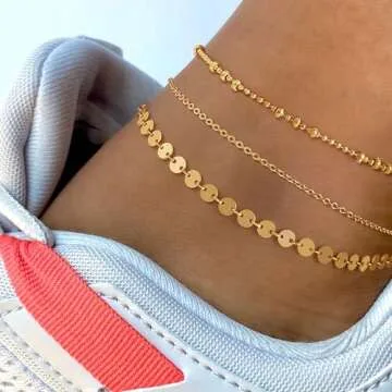 Dainty Gold Coin Anklet for Women, 14k Gold Plated