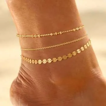 Dainty Gold Coin Anklet for Women, 14k Gold Plated