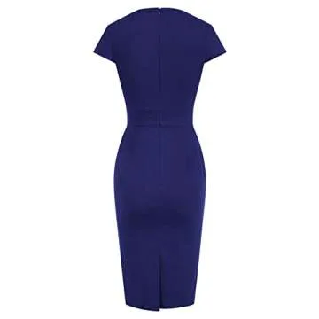 GRACE KARIN Womens 1950s Retro Dress Elegant Knee-Length Pencil Dress Midi Dress for Work Dark Navy Blue