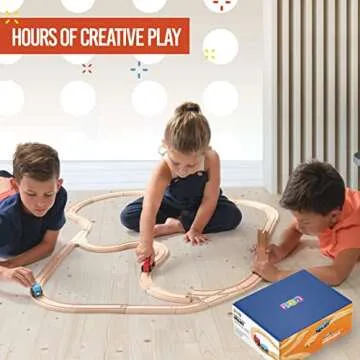 Play22 Wooden Train Tracks - 52 PCS + 2 Bonus Car Toy Trains - for Kids is Compatible with Thomas Wo...