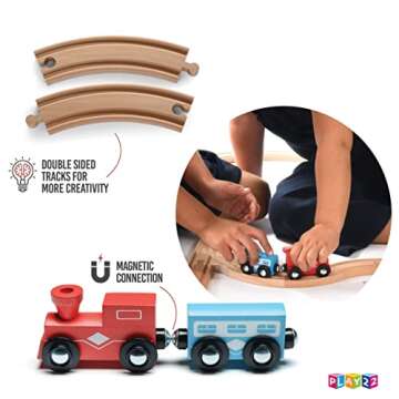 Play22 Wooden Train Tracks - 52 PCS + 2 Bonus Car Toy Trains - for Kids is Compatible with Thomas Wooden Railway Systems and All Major Brands - Original