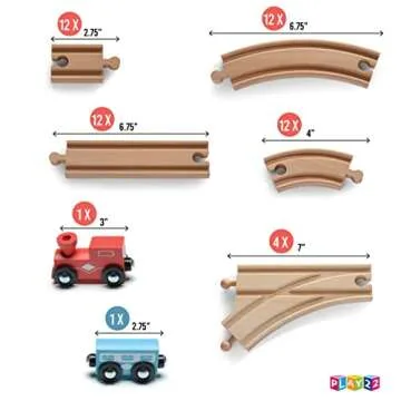 Play22 Wooden Train Tracks - 52 PCS + 2 Bonus Car Toy Trains - for Kids is Compatible with Thomas Wooden Railway Systems and All Major Brands - Original