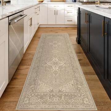 RUGGABLE x Maral Heriz Washable 2x7 Runner Rug, Creme, Premium Vintage Rugs for Hallway, Kitchen, En...