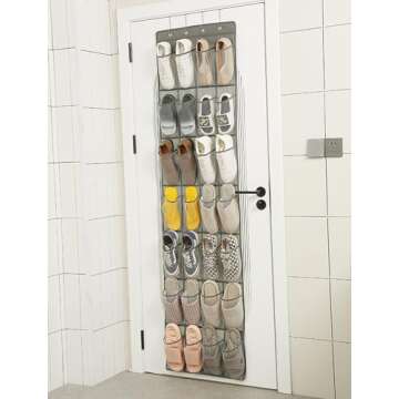 Over The Door Shoe Organizer - 28 Pocket Shoe Rack for Closet, Hanging Door Organizer, Over the Door Hanger, Behind Door Storage, Shoe Holder for Back of Door, Hidden Shoe Storage, Space Saving, Gray