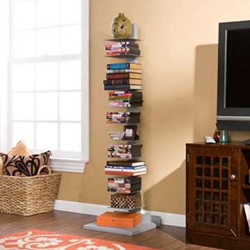 SEI Furniture 11-Shelf Metal Spine Book Tower - Space-Saving Silver Storage Solution