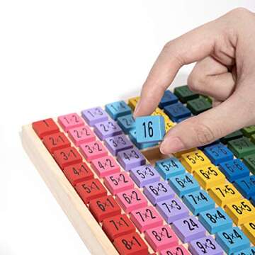 ROBUD Wooden Multiplication & Math Table Board Game, Kids Montessori Preschool Learning Toys Gift for Toddlers Aged 3 Years Old and Up - 100 Counting Wooden Building Blocks
