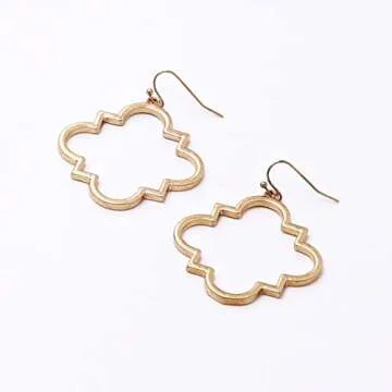 POMINA Quatrefoil Clover Gold Dangle Drop Earrings Gold Silver Two Tone Textured Trendy Fashion Earrings for Women Teen (Gold)