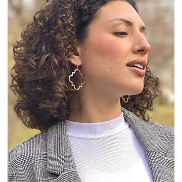 POMINA Quatrefoil Clover Gold Dangle Drop Earrings Gold Silver Two Tone Textured Trendy Fashion Earrings for Women Teen (Gold)